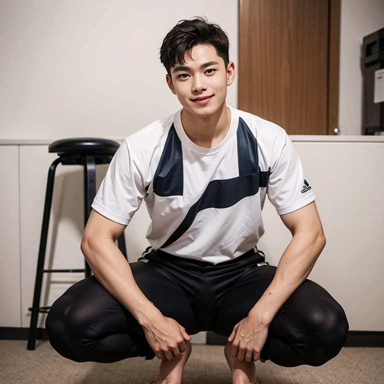 1 handsome Japanese guy, manly,super realistic, tall, 20 years old,strong sport body, sexy pose, detailed muscles, Who is Shi Yu?, Li Yuanbin, Kim Hyung Tae, Kim Hyung Tae,,Kim Hyung Tae, Yin Shishan, man wearing a open blue shirt and shorts, naked chest, big chest abs, navy blue, navy blue, Sports T-shirt, blue, super tiny sportswear, loincloth, Gorgeous dark blue clothes,, short sleeves, red brocade dark blue clothes, Tennis wear, Wearing transparent sportswear, big bulge, nice bulge shape,big juicy butts, bare butts, Dark blue decorative clothing,male,male,Highest resolution,Muscles look good,hairy body,Wheat complexion,blue eyes(thin eyes 1:3),whole body image, class room background, full detailed background, beautyfull clear light, look at the viewer , catching eyes, smirt smile,