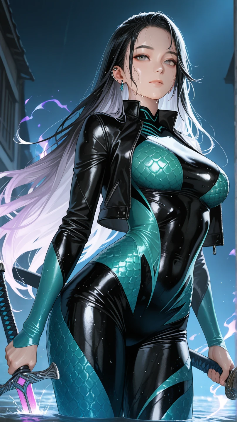 (masterpiece:1.2, Highest quality,Highest quality),(Very detailed:1.3),8K,wallpaper,Ultra-fine painting,Narrow your focus,Physically Based Rendering,(((Medusa, snake monster body, human face and upper body))),(woman,Beautiful Face,Shiny skin,Beautiful Hands,Great hands),(Her hair is made up of countless tiny snakes),(Green Eyes),(((Snakeskin bodysuit))),(((The body has snake scales))),((Satanic attraction)),((Big Breasts:1.5)),(Thick thighs:1.5),(((betterhand))),((((The background is a contrast of black, grey and blue:1.5)))),Sexy pose,(front:1.5),(Looking at me),(((Sad look:1.2))),(Medusa,coiling,serpent)