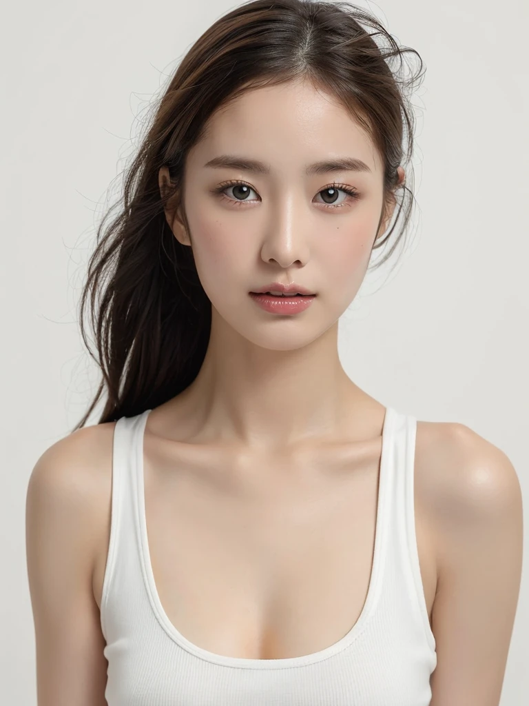 (One Girl), Very cute face, Great face and eyes, (Highly detailed eyes, Highly detailed face), Fresh, Very beautiful appearance, (Ultra-realistic, High resolution), (Highest quality:1.4), RAW Photos, (Realistic, Photorealistic:1.37), Professional photography, (Cleavage:1.2), (Exposing shoulders), smile, (Look at me), Bedroom, Portrait of a Girl,Clothes that show the chest