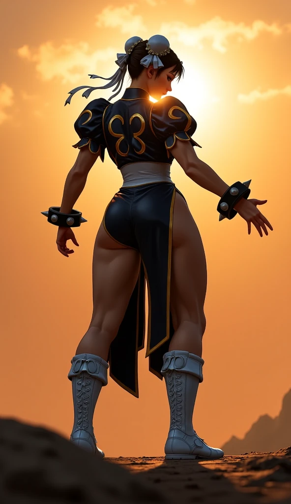 Wide angle, long shot, (full body, dynamic pose:1.4), side view, an image of a woman, doloresms, tattoo, glasses, green eyes, cleavage, black panties necklace, detached sleeves, bare shoulders, round eyewear,
Perfect proportions, huge breast, elbow gloves, thin waist, wide pelvic, thigh,
(galaxy:1.2) background, burning, <lora:DoloresMS:1>, (realistic skin_details, sharp focus, eyes_focus, masterpiece,best quality,finely detailed,extremely detailed, realistic detail,clear_image, realistic, high_resolution,distinct_image:1.2)