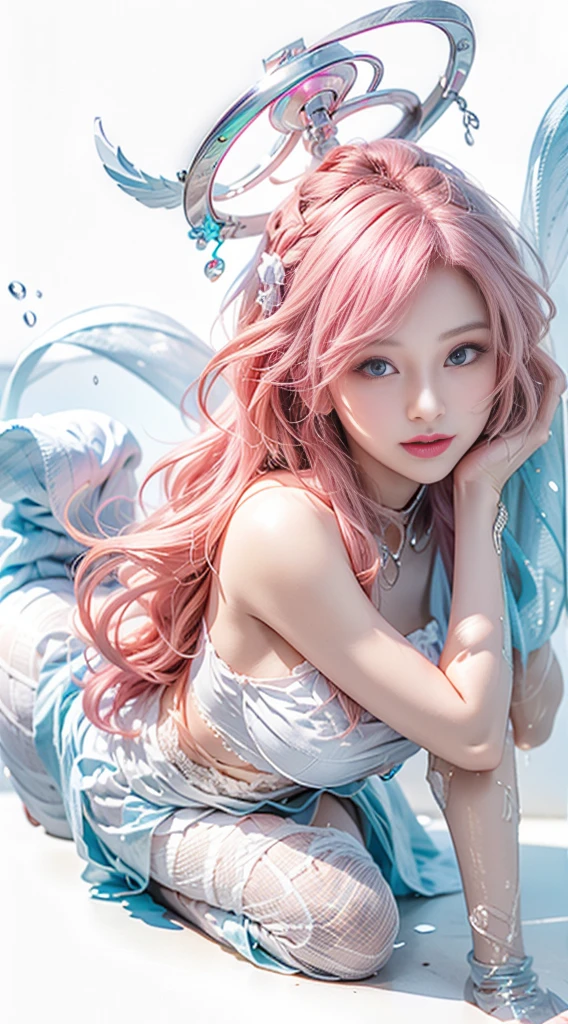 (very heavy chest)、highest quality、masterpiece、ultra high resolution、(ice dragon armor)、(((Metal製))),(((big breasts)))、(((pink micro bikini))),(she wears a beautiful crown made of precious stones.),(Photoreal:1.4)、RAW photo、1 girl、(((random hair))、(((color々take a pose)))、glowing skin、(((ice chinese dragon)))、intricate and gorgeous hair ornaments、(looks like a gorgeous necklace)、(someone who looks at you calmly, Eyes like a goddess.)happiness:1.2).((beautiful sea background))、cliff、(ruins background)、((Ultra realistic details))、portrait、global illumination、(sexy pose)、Shadow、octane rendering、16k、big breasts、Raw skin exposed in the cleavage、Metal、intricate decorative details、Japan details、very intricate details、realistic light、CG Society Trenlow Eyes、Eyes shining towards the camera、()、(((heavy big))),Shining eyes shine、armpit、24k,Ice Effect、It's snowing、