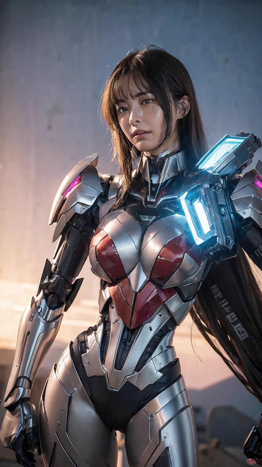 Textured skin, Super Detail, high details, High quality, Best Quality, hight resolution, 1080p, hard disk, Beautiful,(Super Heroine),Oppai Missile,beautiful cyborg woman,Mecha Cyborg Girl,Battle Mode,Girl with a Mecha Body,She wears a battle cyborg mech with a weapon,Fulll body Shot