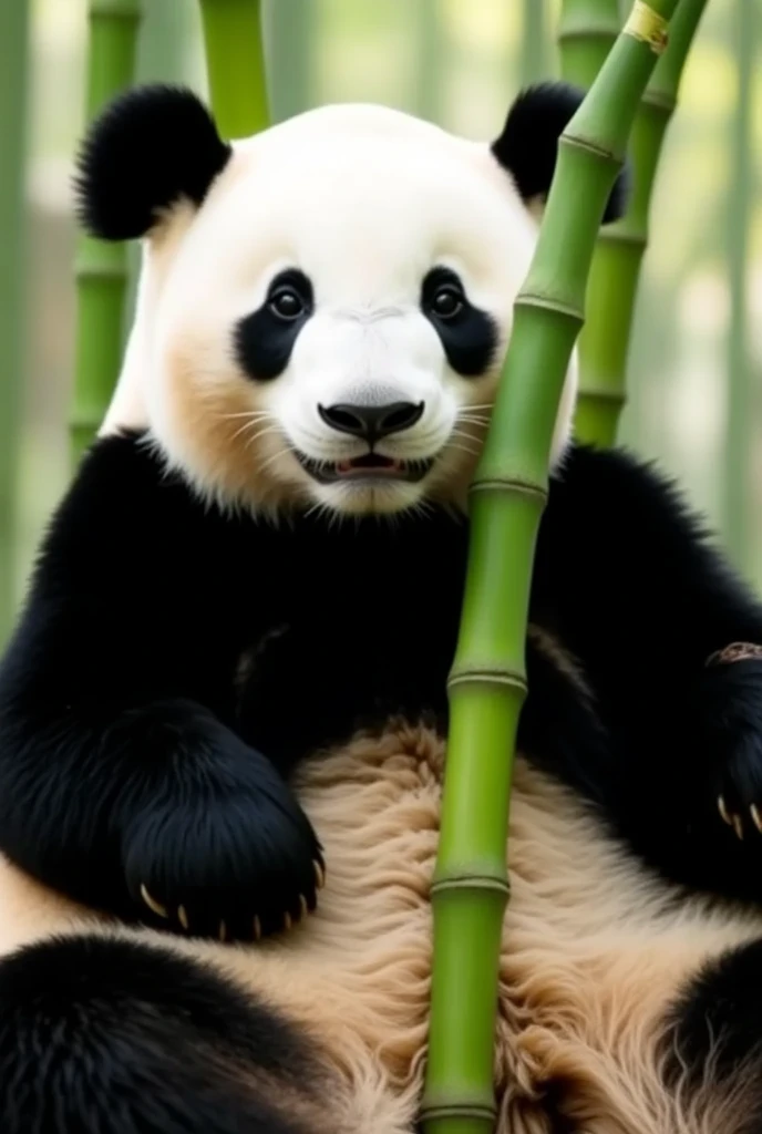 Highest quality, whole body, Ultra-high resolution, (Realistic:1.4), RAW Photos, Panda, alone, Ririsi, In practice, Martial Arts, karate, Kung Fu, Martial Artist, bamboo forest, Feel the wind, front, Standing posture