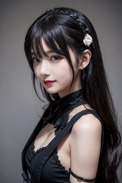(surreal), (figure), (Improved resolution), (8k), (very detailed), (Best figure), (beautiful and detailed eyes), (highest quality), (super detailed), (masterpiece ), ( wallpaper), (detailed face), alone, 1 girl, looking at the viewer, small details, detailed face, in the dark, deep shadow, discreet key, Pure erotic face ace_v1, smile, long hair, black shawl straight hair , 46 point diagonal bangs