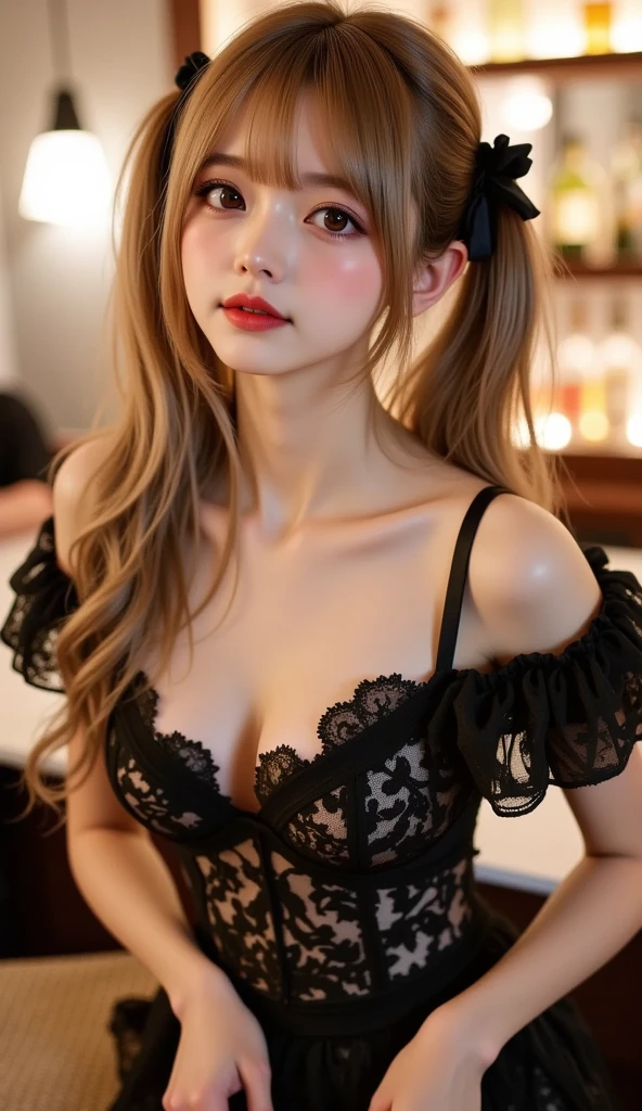 最high quality, High resolution, Unity 8K wallpaper, (figure:0.8), (Beautiful fine details:1.6), Highly detailed CG, Night Time, One girl, bionde Hair, Blue eyes, bionde, Medium chest, hotel, Clear skin, (Expressionless like a doll), Hollow Eyes,(masterpiece), wallpaper,high resolution,(窓から夜景が見えるhotel),Intricate details, beautiful, sexly, erotic, Obscene, Noise Reduction,sensuous,Seductive pose,Cute anime face,Dog collar,high quality,Anime Style,sexuell,Shiny Hair,(ラブhotel:1.3,Love bed,On the bed),(Black Friend Maid Outfit)