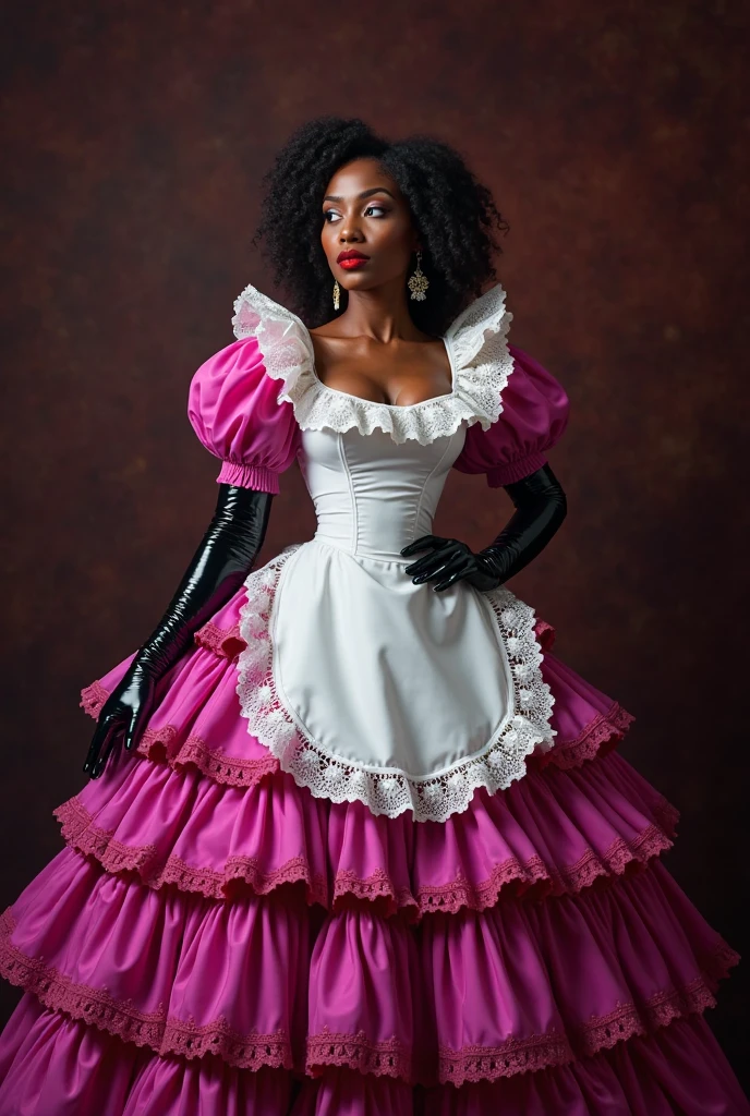 A photograph of a beautiful black model wearing a corset, candy themed, sweets, dynamic pose, hyper-realistic, intricately detailed, raw photography