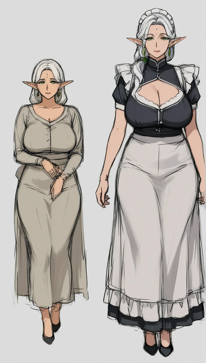 (masterpiece, top quality, best quality), pixel,pixel art,1girl,elf,big bosom,silver hair,blue eyes,maid clothes,huge castle,full body