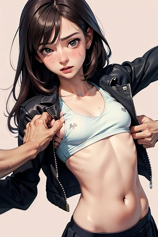 Boy touches girl's chest