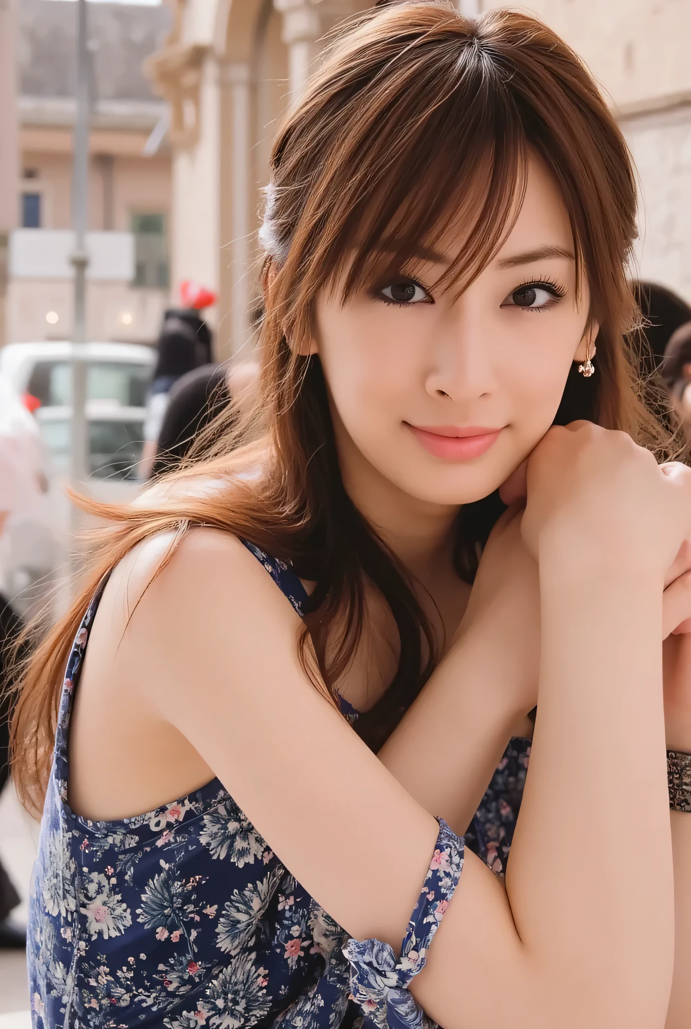 ((( high resolution,Highest Quality, Super Detail, masterpiece , very detailed,realistic,real people,Super Detail skin, RAW portrait))),
BREAK
1 japanese girl, 20 years old, (extremely beautiful japanese actress),(neat young woman), (obedient,neat, intellectual, kindly:1.3), (shyly ,lovingly:1.2), (shyly, smile:1.2), (blush), realistic eye
BREAK
(chest from the front ),upper body, mid-shot, staring at the viewer , (light smile, closed mouth), (sitting), Chestnut Hair, wavy hair with a graceful expression, twintails, Big Breasts, Deep-Chest Valley, Chest, in front of a trendy cafe on a European street lined with European architecture