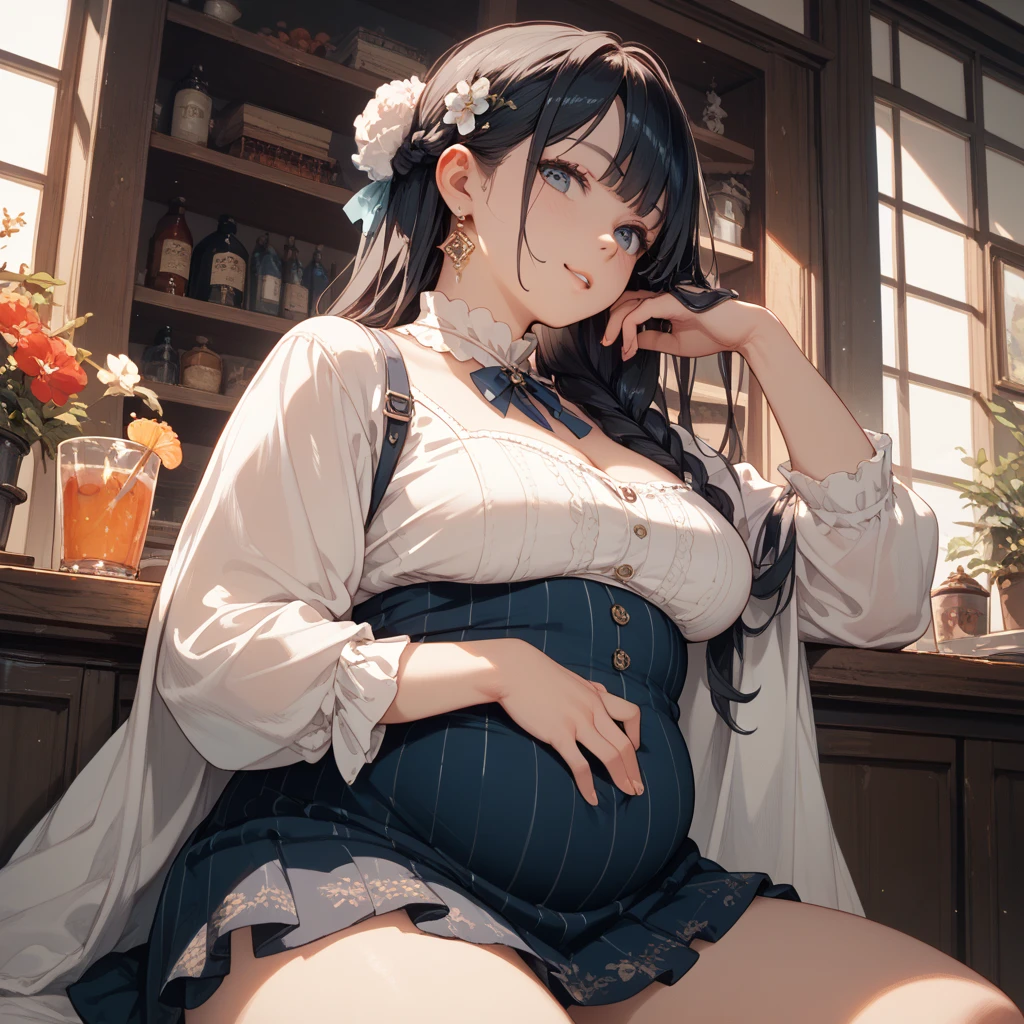 Pregnant, cum on belly, huge belly, huge breats, thick thighs, very thight clothes, best quality, full body