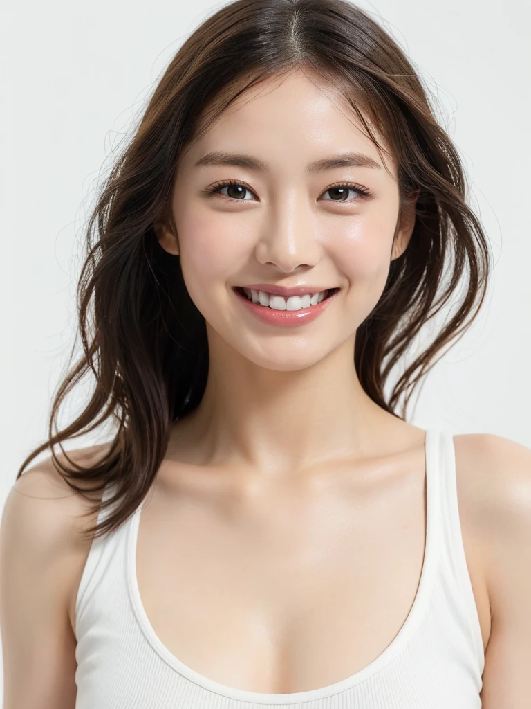 ((Best picture quality, 8K, tmasterpiece:1.3)), 1girll, Beautiful woman with slender abs:1.3, (Casual hairstyle, :1.2), Low-cut bra，The bra color is arbitrary，Super large，The skin is very white，Ultra-fine face, A detailed eye, 二重まぶた，ssmile。Take pictures in cute poses，The figure is very bad，tiny small waist，Super big breasts，Close-up，Close-up chest，White-skinned，The background is casual，Close-up Shot Shot