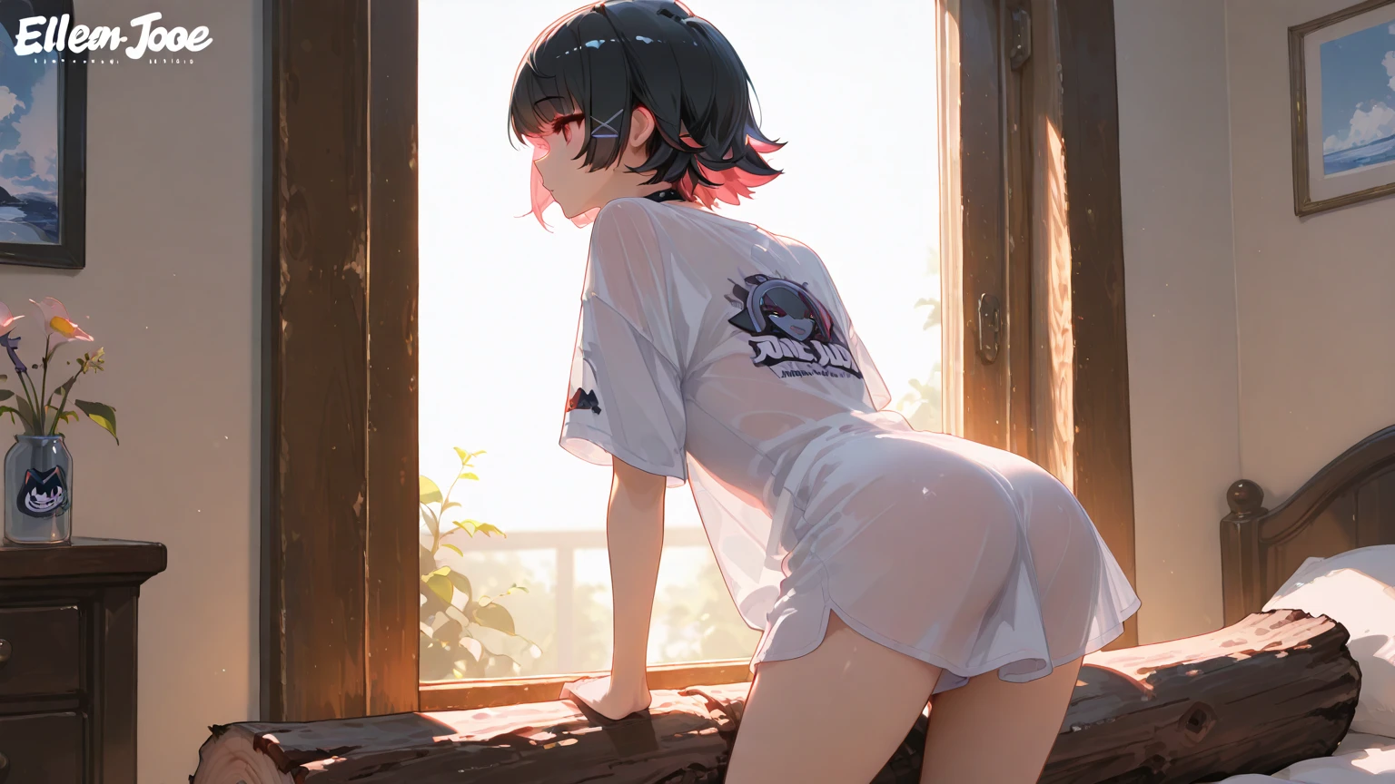 X-rated,undertale,chala,teenage girl,short brown hair,Red-eyed,Smile,Sexy,crop top,hot pants,standing paintings,Underwear model,lust,hand repair,detail,HD,no underwear,Cocked buttocks,stick out your tongue,playful,love,butt close-up,sweat,back view,big ass,soaking wet