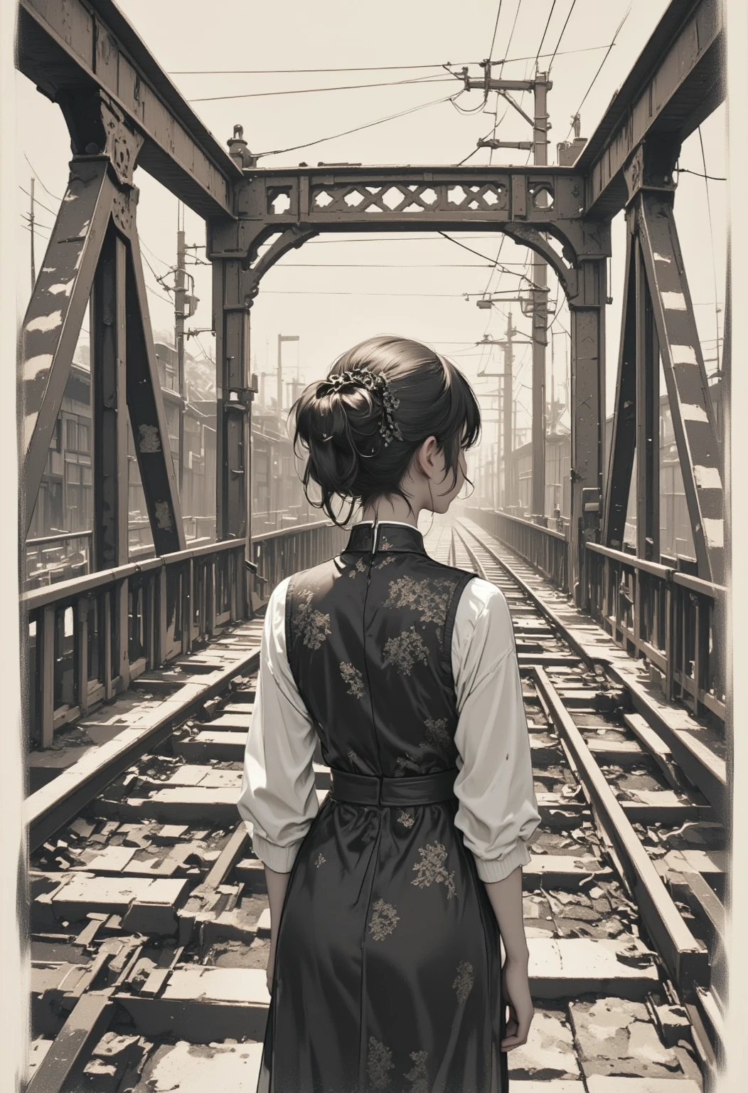 ((masterpiece, highest quality, Highest image quality, High resolution, photorealistic, Raw photo, 8K)), Spring Morning, In a rural Japanese town, students head for the train station along a road lined with cherry blossom trees, (View from below:1.3),