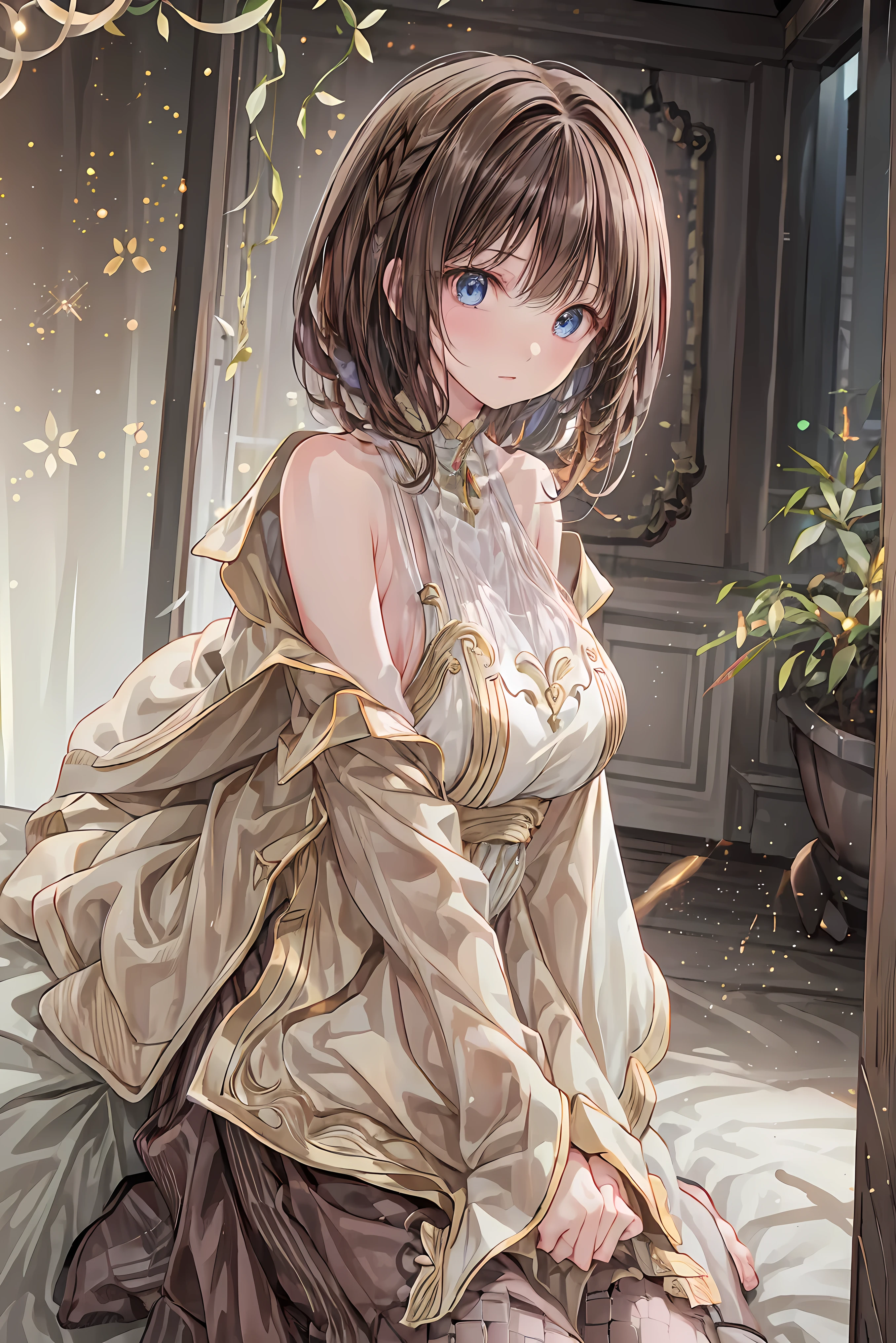 Top resolution、 Top image quality、 ​masterpiece、 8K、 (((one girls)))、 (((Masumi)))、 (Masumi)、 (((chestnut-colored hair、6headed body、soft breasts、sparkly eyes、Light in the eyes、bob cuts)))