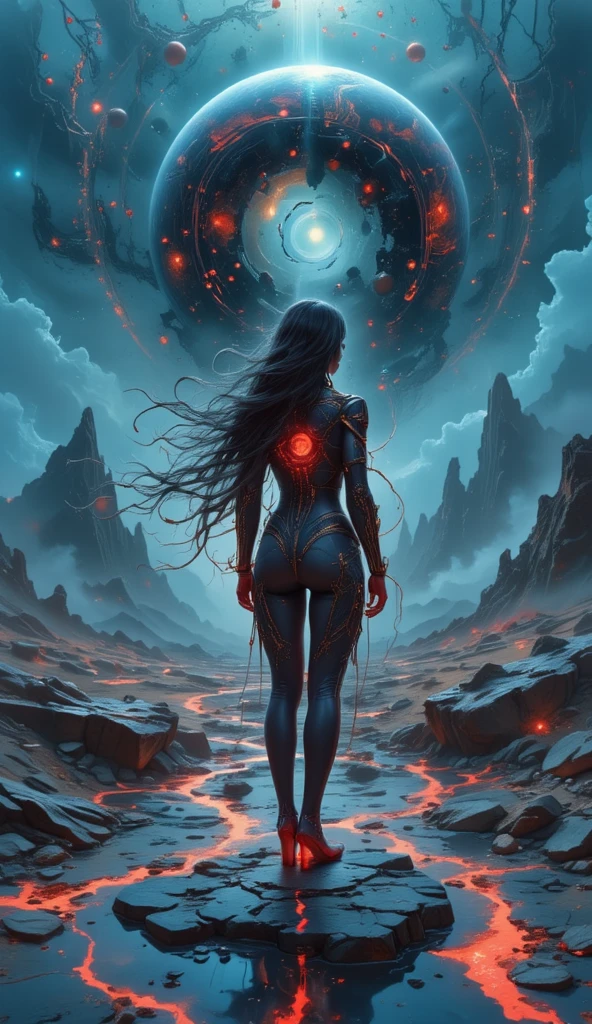 realistic, masterpiece, best quality, detailed,1girl, (black hair:1.2), standing, black and red sci-fi dress, cleavage, navel, cyberpunk style cyborg, sci-fi, futuristic, mysterious dense forest with a large (magical:1.2) gate (portal:1.3) to the eternal kingdom, intricate (vine:1.2), massive tree in liquid metal, blue and purple magic universe, light engrave in intricate details, (light particle:1.2), (depth of field:1.3)
<lora:add-detail-xl:1> <lora:DetailedEyes_V3:1> <lora:NegStd3:1>