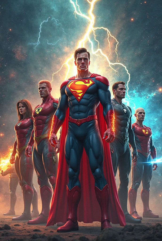 a group of superheroes six persons with elemental powers fighting with a supervill called magmakig
