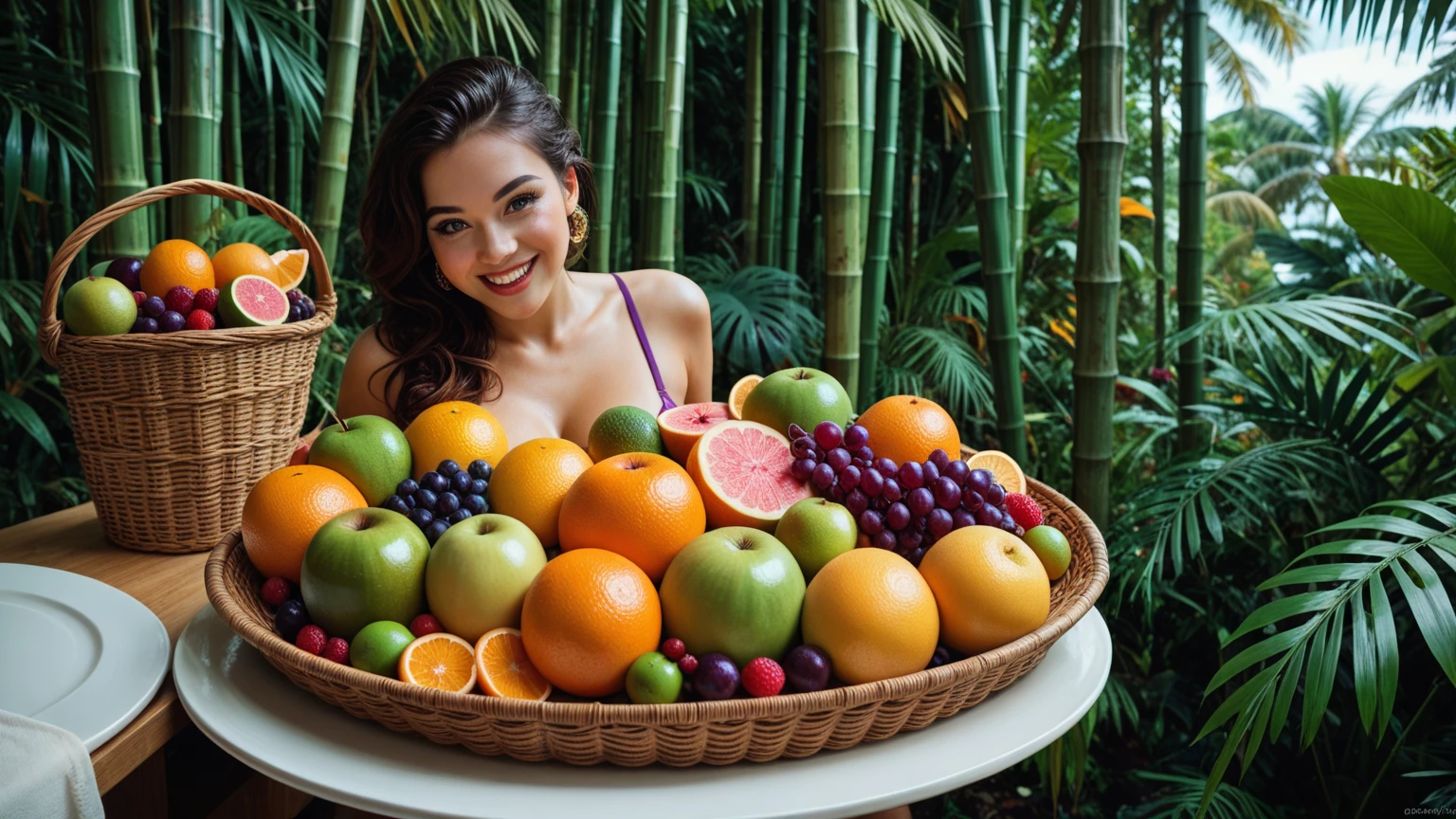 Mariana Echeverria from the House of Celebrities protecting her mangoes