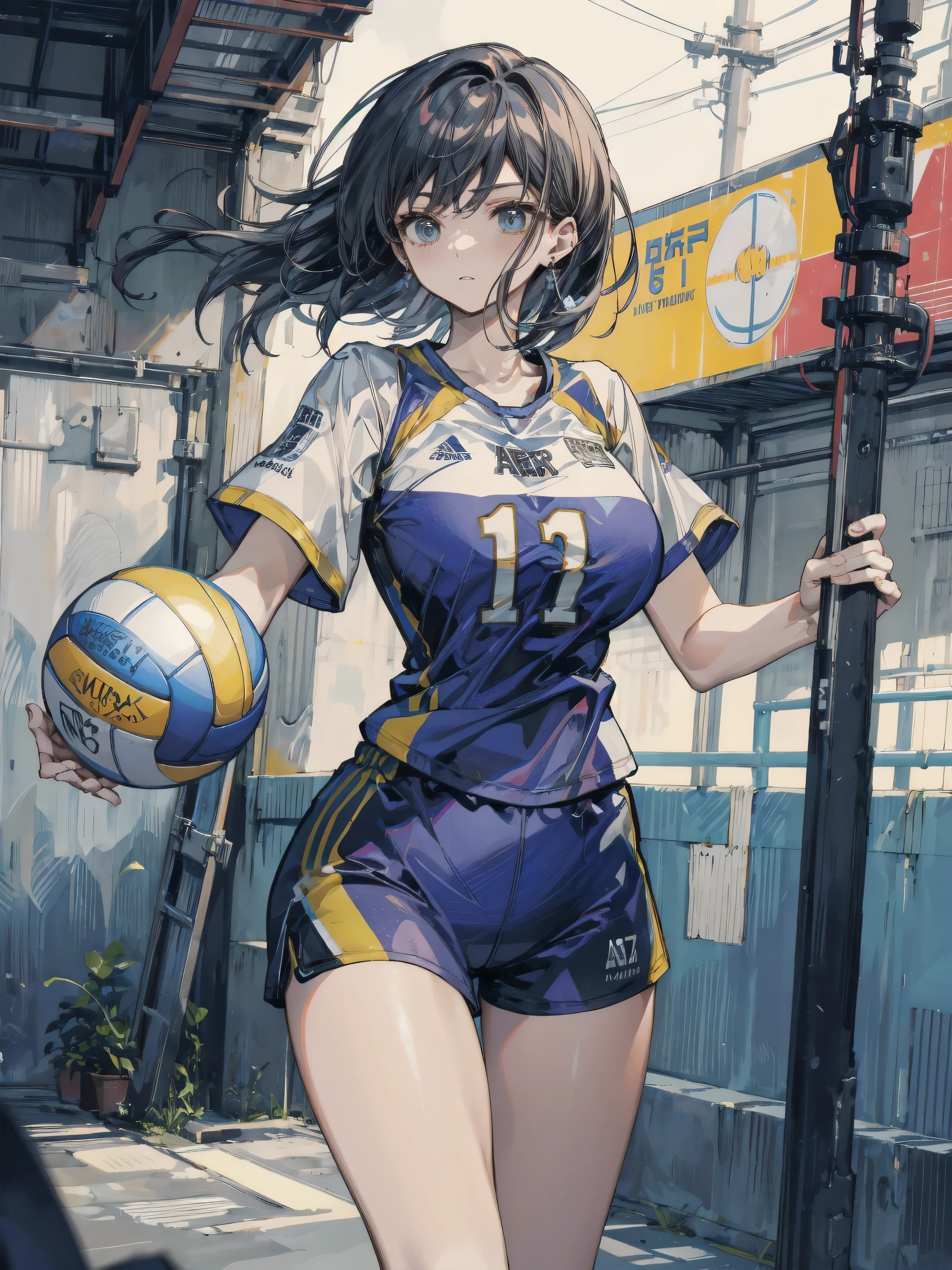Highest quality、Black Hair、Iris、short hair、girl、cute、16 years old、、Small hair ornament、1 person、T-Shirtini skirt、Panty shot、Catch ball、A cheerful smile、Look this way、
