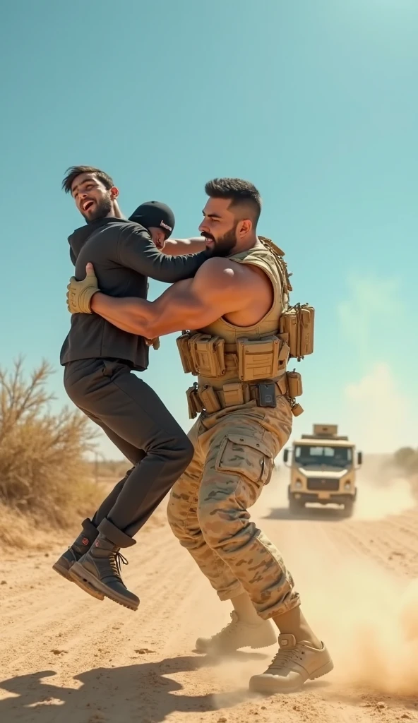 Fit indian guy 2 90kg trampling on another guys head under his sneaker in victory pose double bicep
