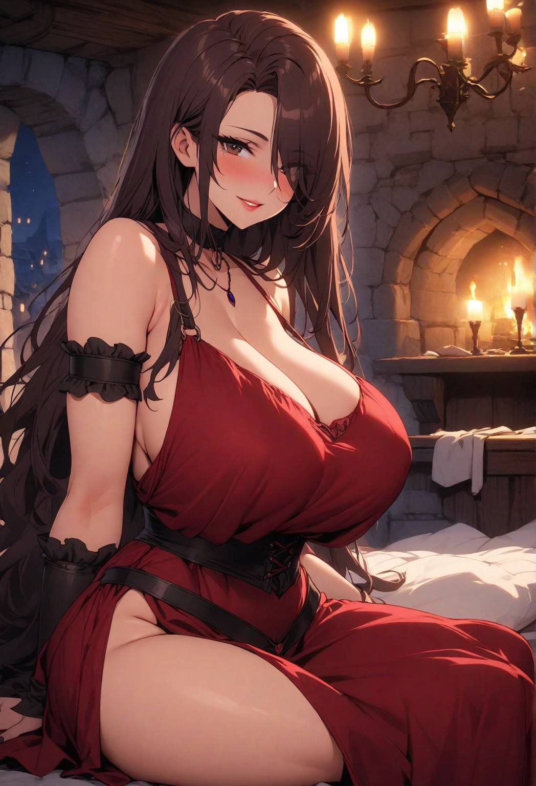 best quality,4k,8k,highres,masterpiece:1.2,ultra-detailed,realistic,photorealistic:1.37,blood Moon Priestess,dark,sinister,female figure,fierce gaze,long flowing hair,elaborate headdress,moonlit night,full moon,ominous atmosphere,ritualistic symbols,hooded cloak,ethereal beauty,mystical aura,glowing red eyes,powerful stance,ancient temple,lit candles,mysterious shadows,haunting presence,subtle lunar glow,ceremonial dagger,goddess of the night,wisps of fog,indigo sky,nightmare queen,spectral silhouette,melancholic beauty