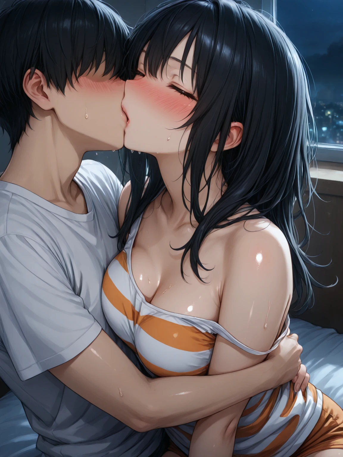 （（（Two guys and one girl having sex））），（（dorsal position）），From the sideの視点ヌード，Browsing Caution，Cute Girls，like facial,Bukkake,Blowjob,Intrusion,The girl is blushing，Drooling from a girl&#39;mouth，Expressions of Ecstasy，It is big.，From the side,Wet,Sweat,Semen overflow,Excessive ,deep throat,Crying face，tears，Drooling，The girl&#39;s whole body is visible，Red ribbon around neck，Beautiful body line，（（Two men，There is one person.）），Well shaped penis，facial，Sperm on face，The penis grows on the lower part of the male body&#39;Body.，the man&#39;Body is visible