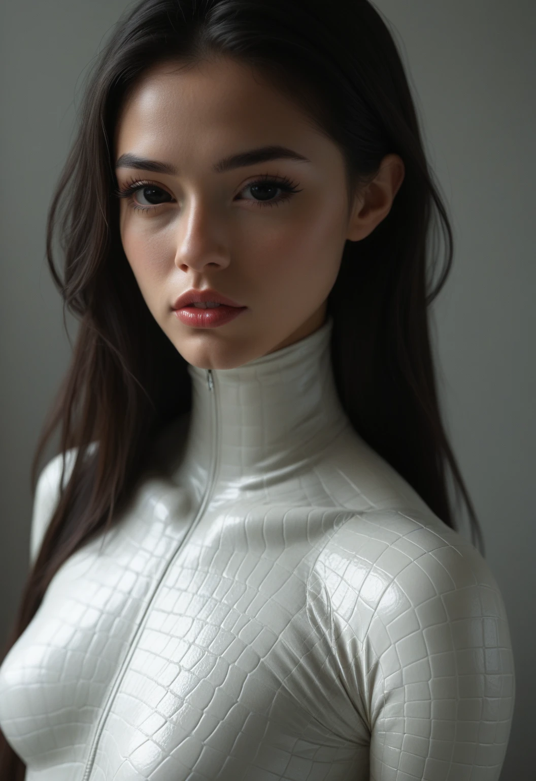 dressed, (photo realistic:1.4), (hyper realistic:1.4), (realistic:1.3),
(smoother lighting:1.05), (increase cinematic lighting quality:0.9), 32K,
1girl,20yo girl, realistic lighting, backlighting, light on face, ray trace, (brightening light:1.2), (Increase quality:1.4),
(best quality real texture skin:1.4), finely detailed eyes, finely detailed face, finely quality eyes,
(tired and sleepy and satisfied:0.0), face closeup, wearing latex,
(Increase body line mood:1.1), (Increase skin texture beauty:1.1)