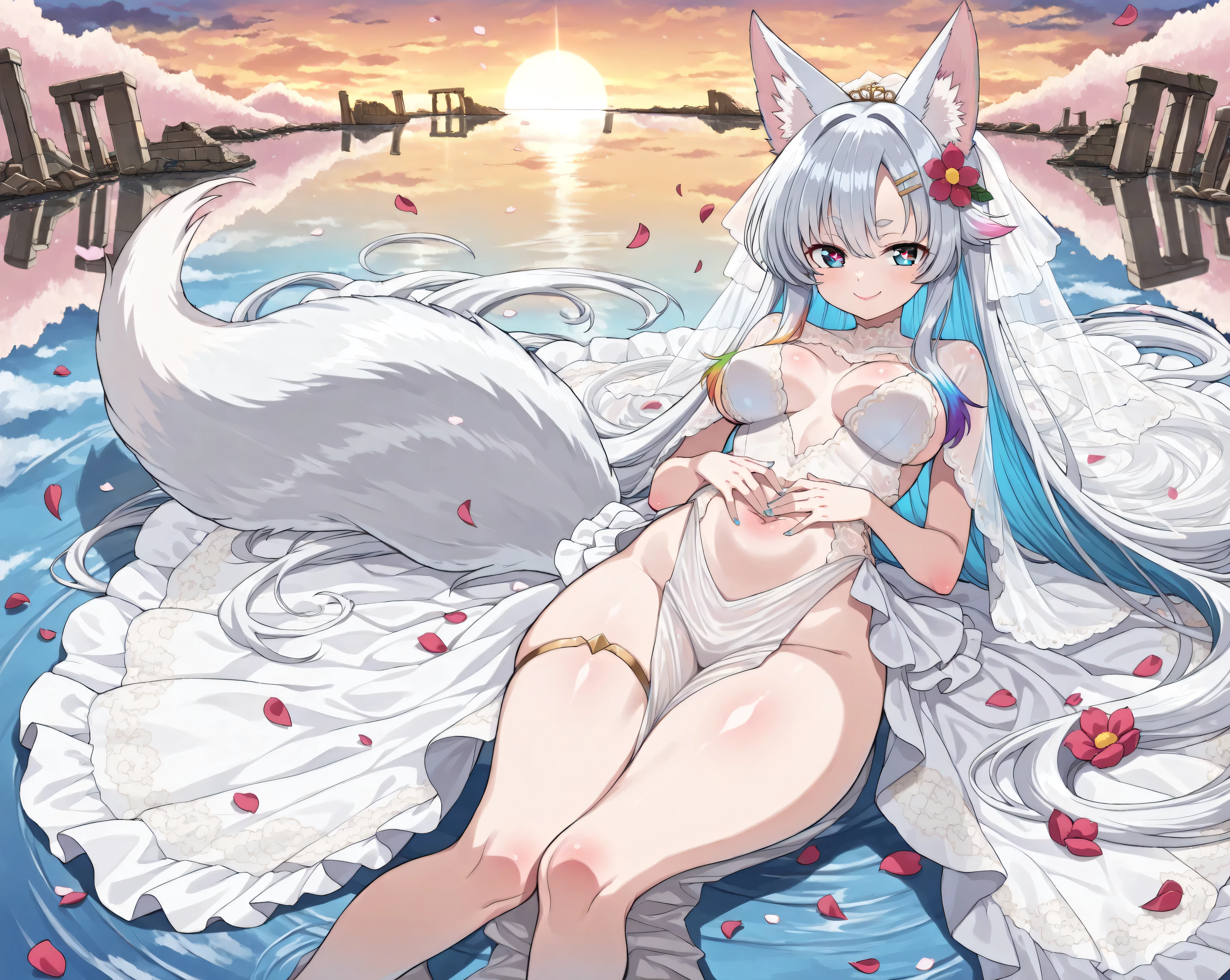 anime girl with cat ears and tail in a white bikini, neferpitou, holo is a wolf girl, anime catgirl, white cat girl, cute anime catgirl, seductive anime girl, beautiful anime catgirl, white - haired fox, holo if a wolf girl, wolf ears, attractive cat girl, nyaruko-san, anime moe artstyle