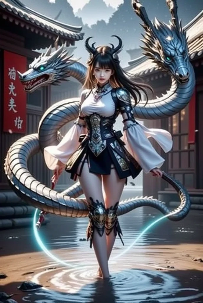 DragonCute, ultra-detailed, Raw photo、(Realistic)、(masterpiece)、(Highest quality)、(High resolution:1.37)、(8k)、Ultra HD、(Skin with attention to detail:1.2)、(Perfect Anatomy:1.4)、View your viewers、Beautiful Eyes、Beautiful and well-proportioned face、A confident smile、Black Hair、View from below、One beautiful girl、(Beautiful bamboo forest)、(Holding a huge white dragon)、Correct fingers、(Super hourglass body type:1.3)、(Super big breasts pointing upwards:1.3)、Narrow waist、Wide super big ass、Black Hair、Chinese ancient clothing、(Increased transparency of clothing:1.3)、(Super see-through)、Movie Scenes、Realistic and sexy dragon、Dragon's front paws
