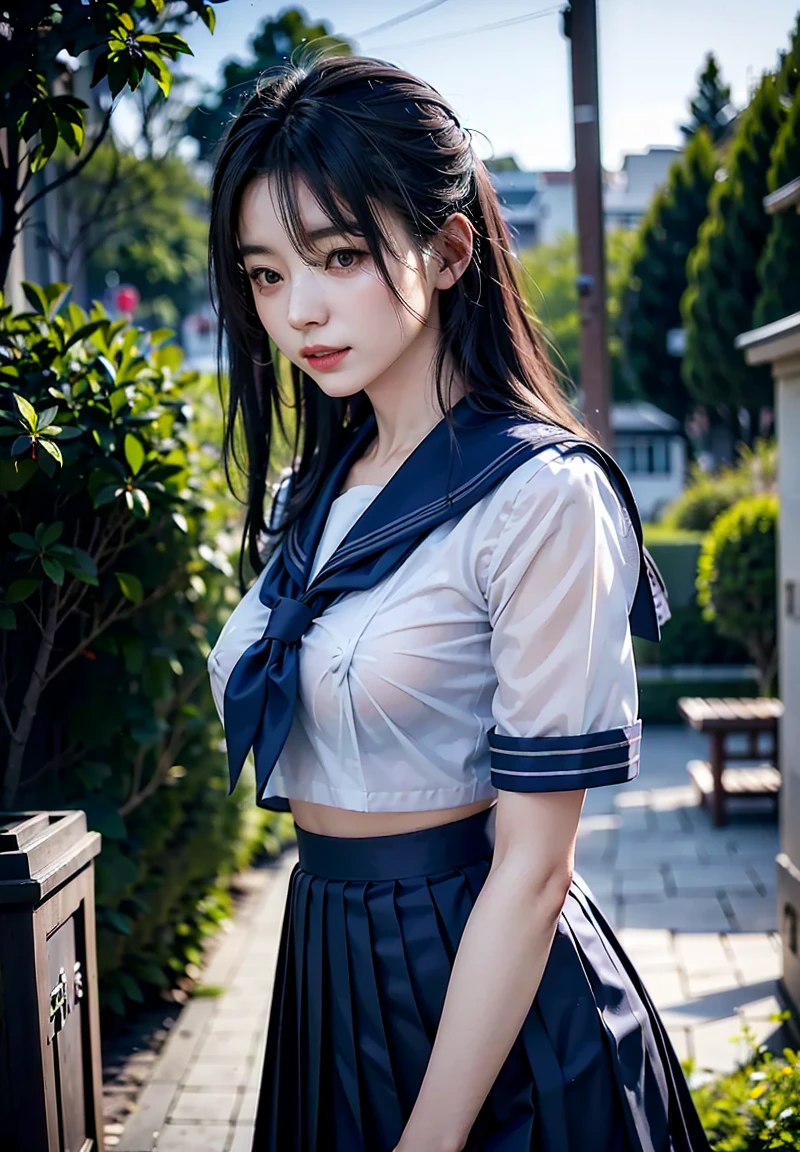 ((Battle Royale in the ruins of the city)), ((Sailor suit and high-waisted pleated skirt)), (((Hold a concealed weapon))), (beautiful girl, Baby Face:1.3, Idol Face), (Small and slender figure), (Slender body line), (Beautiful breasts:1.2), (bigger beautiful butt:1.2), (Narrow waist:1.2), (Highest quality, 8K, masterpiece:1.2), (Detailed eyes and face:1.3), (Detailed hands:1.2), (Reality:1.4), (Professional photography techniques, Cinema Lighting), (View the viewer:1.3), ((Desperate look)), (Perfect Anatomy:1.4)
