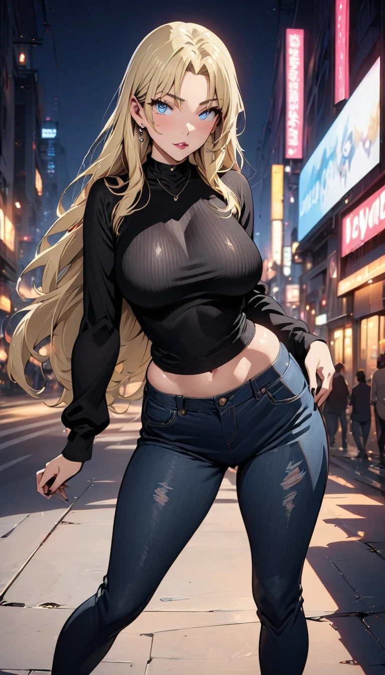 "A towering Giantess in a cool and laid-back hippie style is rocking a crop top and baggy pants. Her toned and athletic build hints at her massive strength. She seems to be casually strolling through the bustling cityscape of GTS City, as towering buildings loom overhead. Smoke and clouds roil around her, adding to the sense of epic scale and drama. The lighting is dark, gloomy, and realistic, creating a tense and ominous atmosphere. The perspective is from below, emphasizing the sheer majesty and power of the Giantess. (Gigantic breasts: 1.7), (nervously smiling) (kissing a normal sized person)"