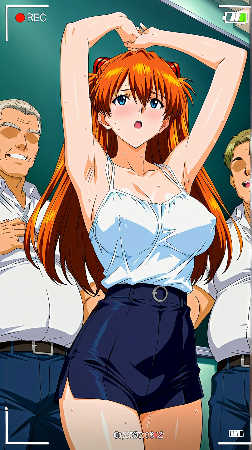 (Masterpiece,detailed, super high quality,In 4K,Highest qualityの高品質,extremely detailed,Attractive photos,Highest quality, In 4K, 8k, High resolution,Precise human body,Perfect garment,Top quality illustrations:1.5)(One-piece style,Nami,whole body)(handsome features, full makeup,lip gloss,eyeliner),(Woman in her 20s,Beautiful woman,Beautiful face line,Feminine body lines,Beautiful orange hair,Fluffy long hair,Beautiful brown eyes)(Huge ,valley:1.6)(Red Chinese Dress,See-through clothing,Mini Dress,valleyカットアウト)(Constraints,Rope binding both wrists),No bra,Stiletto heels, blush,Sweat,steaming body,steaming Between legs,steaming armpit,(camel toe:0.5)(blush,anger,Wet clothes,View your viewers), indoor, ( Put your arms behind your head,standing) blush, from the front, BREAK/(Many men behind,Grin,Random outfit,Random hairstyle)