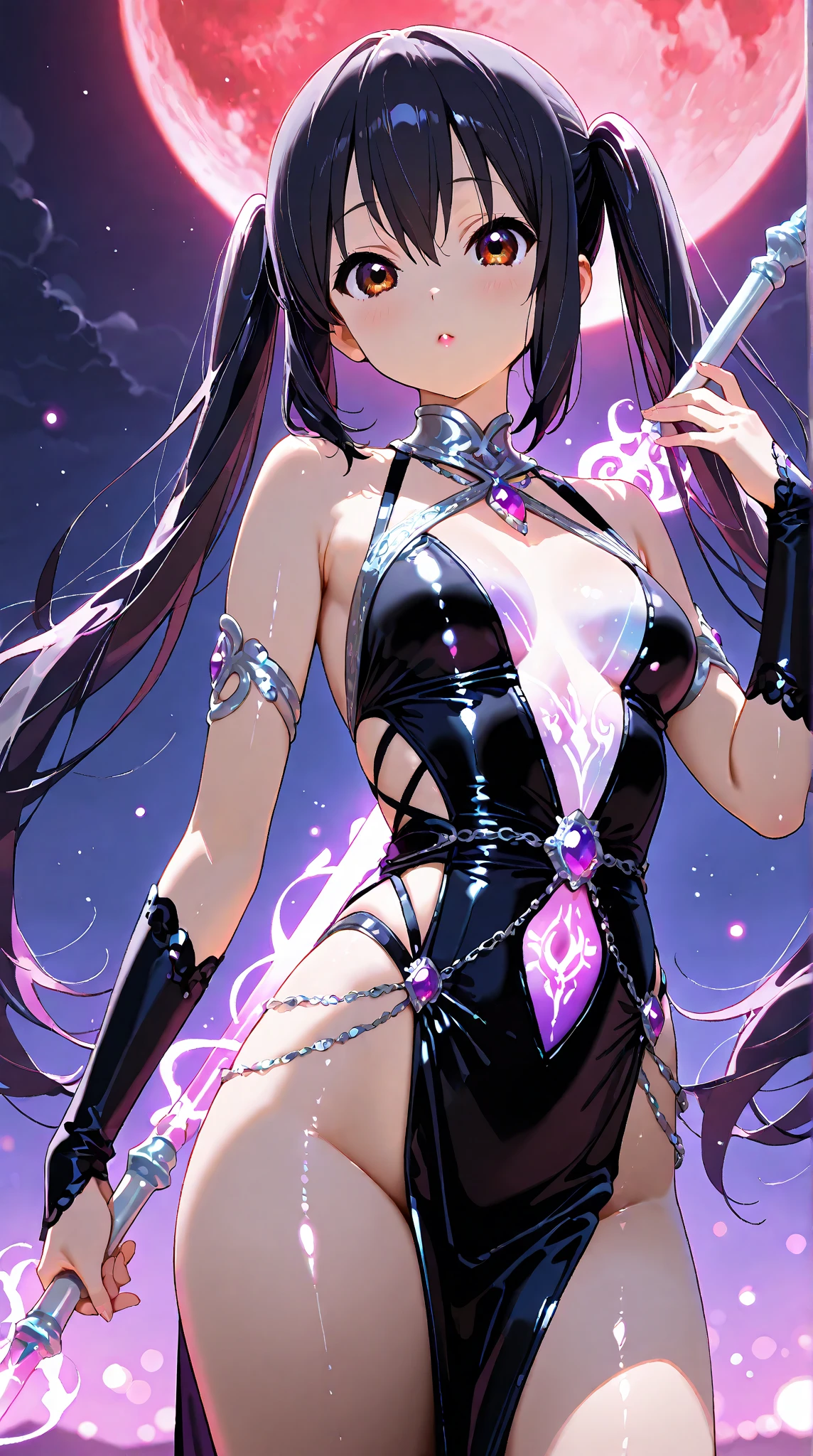 (masterpiece, highest quality, highest quality, official art, beautiful and aesthetic:1.2), (2 girls:1.8), Cinematic lighting、(Key light at 45 degrees from the front,Orange fill light、Soft blue backlight、Strong shadows、blue and orange color palette), accurate human body、detailed person、Correct five-finger、RAW photo、 4K - ultra-vivid、highest quality, masterpiece, ultra high resolution, (reality: 1.4), 

(((oil skin,sparkling skin、realistic skin texture、detailed beautiful skin、shiny skin、shiny skin)))、((wet)),

upper body shot, camera angle is low, Depth of the bounds written, Focus on the center, fine eyes, perfect face and eyes、

1 girl、
17 years old, (Goth Makeup), (white skin), (sexy lingerie ), (Fishnet tights), (belly button jewelry), (pierced ears), (Pierced Lips), /purple eyes/, /Short black emo hair/, (big breasts), /　　　　　　　　　　　　　　　　　　　　　　　　　　　　　　　1 Girl、／Jet black hair/、(((Black and purple shiny latex underwear)))、((( /black skin/ , )))、(shiny body: 1.5)、 please be shy、(Ahegao:1.5)、full of embarrassment、sexy pose、((vapor))、/break/, ラブホテルのshower room、shower room、neon light、Sparkling bath、(((uv light、/Fluorescent black light lighting/)))、dim room、Desaturation in the room、((I take a shower))