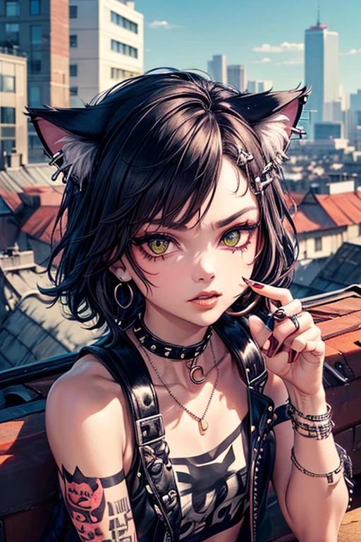 brunette color hair,jackdaw,Iron chains,Hair coloring on the inside,Single eye patch,tmasterpiece,Need,black hair, wince, longeyelashes, solid circle eyes, fake animal ears, ear blush, fang, tareme, light smile, Surrealism, drop shadow, anaglyph, stereogram, tachi-e, pov, atmospheric perspective, 8k, super detail, ccurate, best quality --auto
