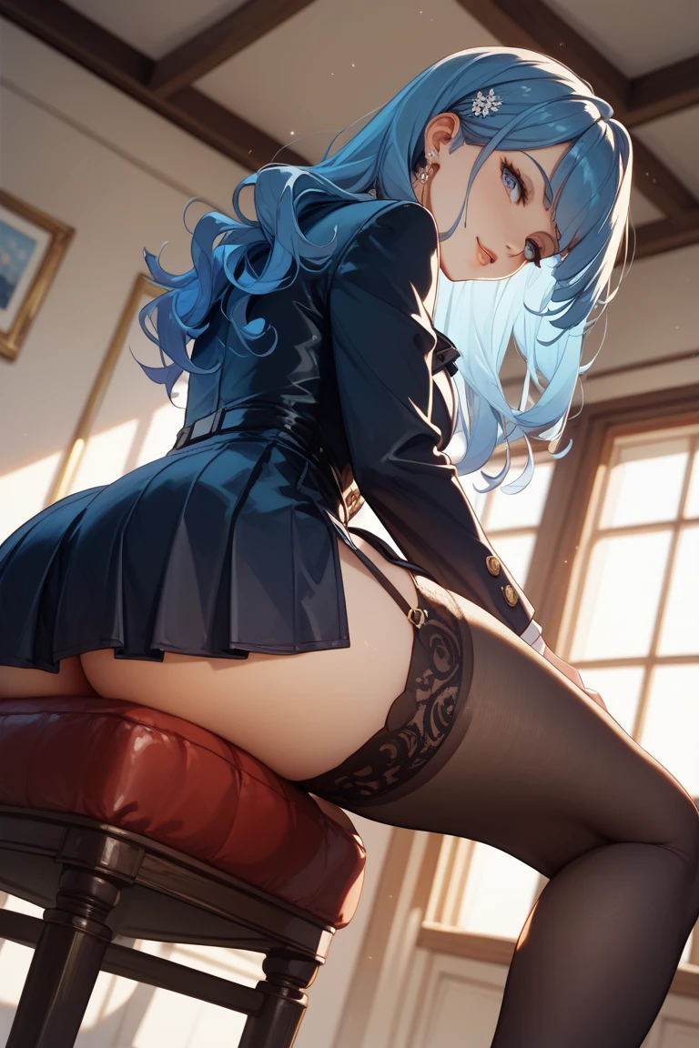 1girl, rubbing the perineum, Table hump, At the back, bent over, ass, Looking Back, focus-on, a closeup of a,, Masterpiece, Best Quality, Highly detailed
