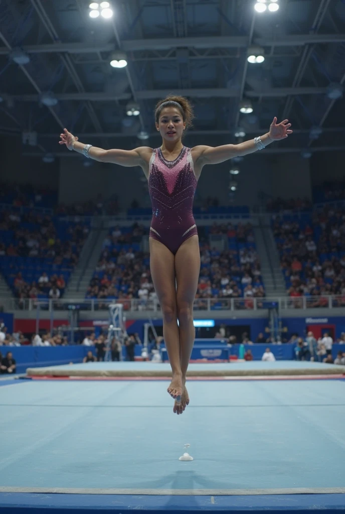 At the Olympics,Little girl participating in a balance beam competition