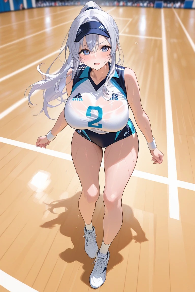 1 girl,cabelos preto e longos,Track and field wear,Barefoot,Extremely huge,In the stadium,sweat profusely,busty figure,Thick thighs