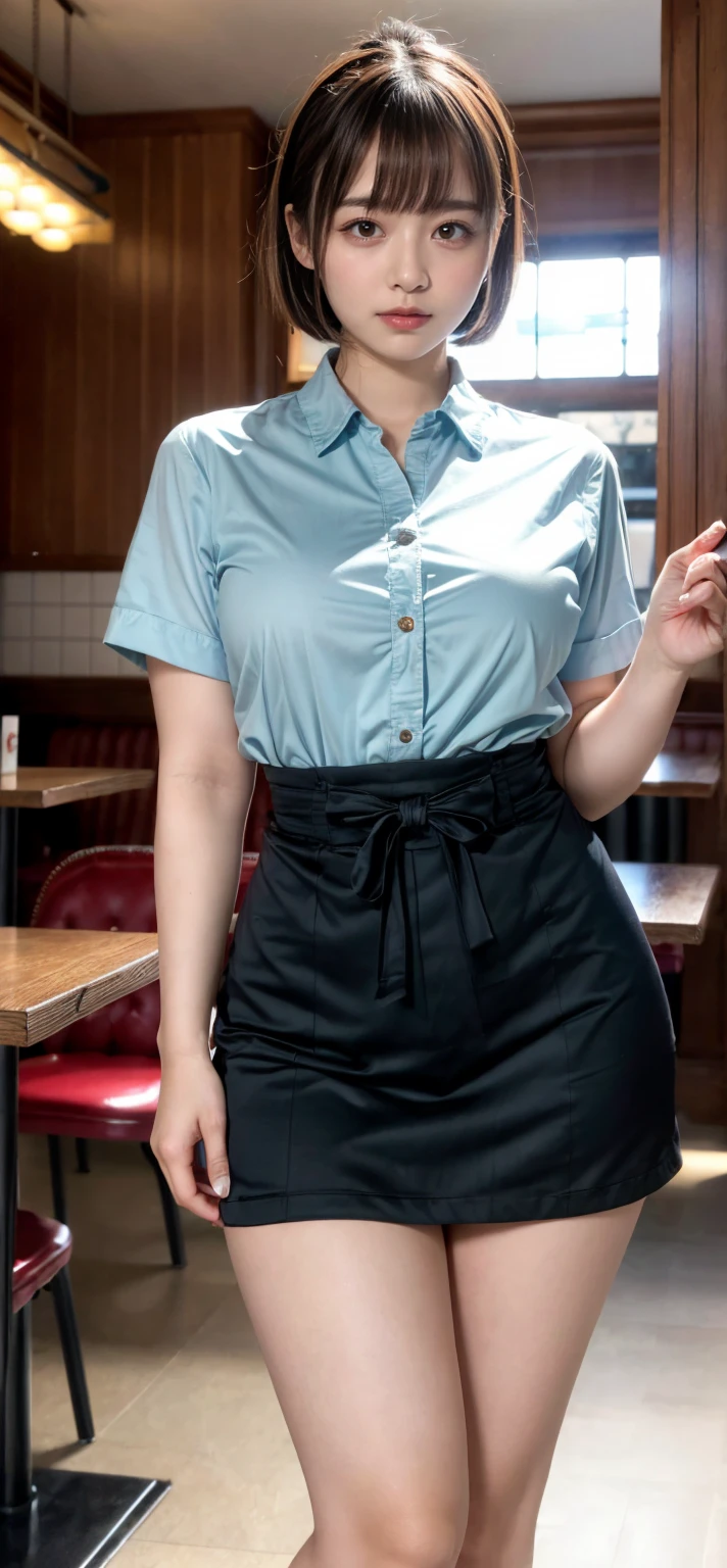 ((nsfw:1.3))、close range、Beautiful woman、cute、((Female Nursery Teacher))、smile、Extra Very Short Hair、((Delicate photo)),(Detailed RAW photos of girls), (Tabletop:1.0), (Highest quality:1.6), (Ultra-high resolution:1.5), (Realistic:1.75), 8K resolution, Absurd, Ultra-detailed,Cinema Lighting,、nursery school、Braid、((Wearing an apron:1.2))、(Hairstyle with bangs)、Long sleeve T-shirt、((Colorful kids room:1.1))、((Lots of toys:1.))、Pleated skirt、((cute壁紙の部屋))、((Skirt Lift:1.25))、((Printed panties are visible:1.1))
