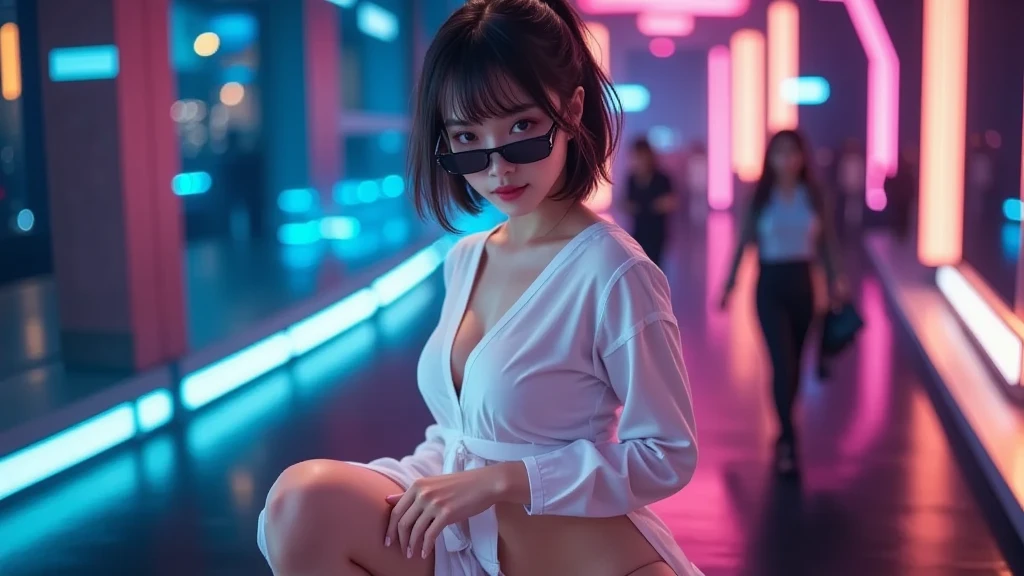 Alone woman Big Breasts Black hair color headphone choker Looking out at the city at night in the rain Detailed Background Coffee by the window masterpiece Perfect human body Accurate human body Accurate 5-finger Exquisite High Contrast 4K Exquisite lighting and shadows Cinema Lens Effects Sitting in a chair