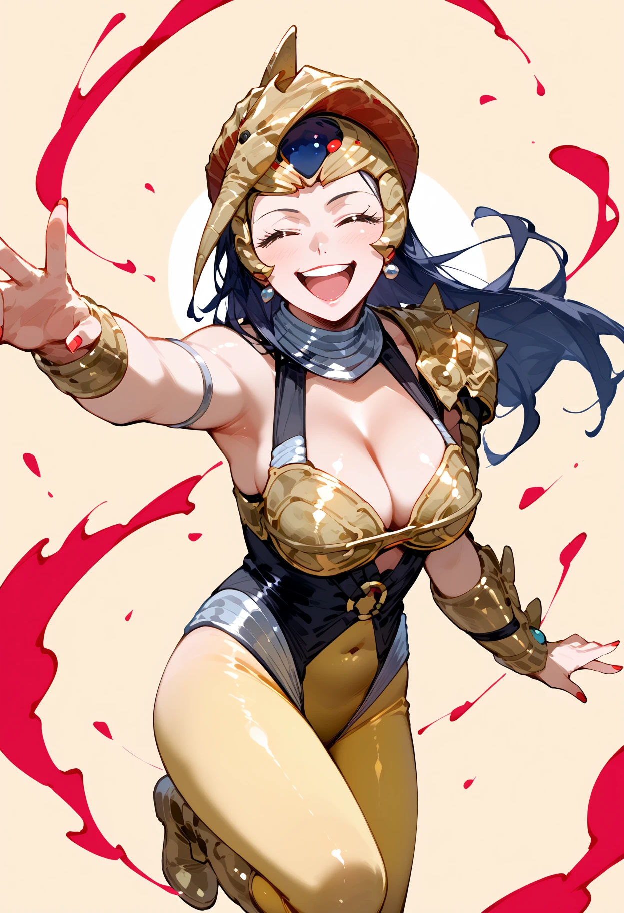 masterpiece, good quality, best quality, 
DESorceress, solo, armor, pelvic curtain, curvy, black hair, purple lips, pointy ears, 
paw pose, blush, embarrassed, averting eyes, trembling, 
<lora:DarkElfSorceress_Vpred:0.7>