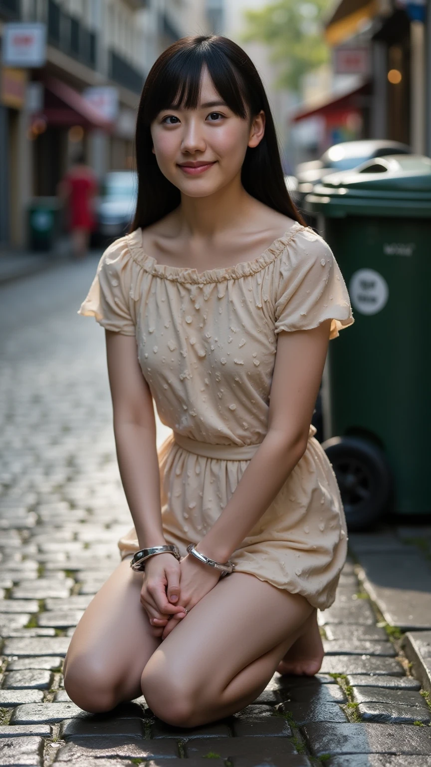(RAW Photos:1.2), (Realistic:1.4),Beautiful detailed woman,非常にfine grainと顔, fine grain, Very detailed,High resolution, Very detailed,Highest quality,Unified,8k wallpaper,masterpiece,Highest quality,1 female,alone,rich,Whole Body Ezbian,Toned figure,;Foot meat,Tight waist,alone,(Dark yellow one-piece skirt,High heels),Jewelry Necklace 、Semi-long hair,smile,A dignified atmosphere,black eye,Realistic,Central Park , (Morning Park:1.1)