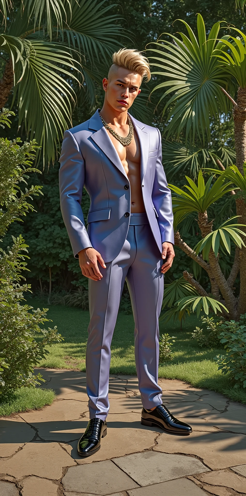 score_9, score_8_up,score_7_up, score_6_up, score_5_up, score_4_up, hyperrealistic, full body , Iskender , man standing in garden, hairy body, dark-blue-eyes, hairy, sunny day, suit, masterpiece, best quality, athletic,<lora:TrSerkan-Iskender-Pony-v2:1>