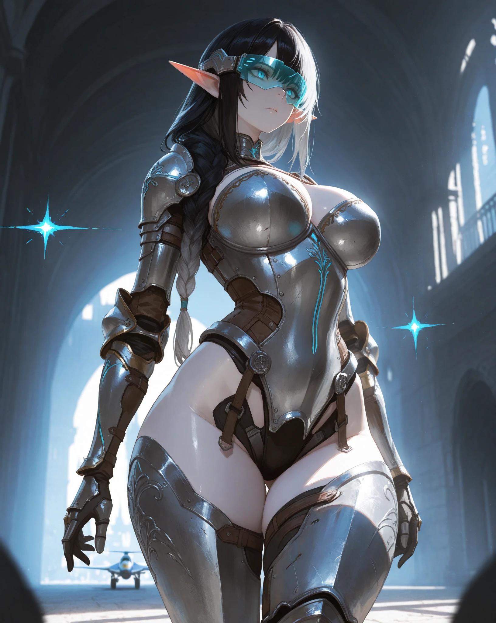 Sexy Woman Big Boobs Athletic Body Robotic Arm Metal Boot Metal Panties NSFW Hairy
