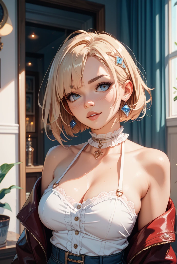 short hair, Short hair with bangs, Woman with pretty face,Cute little face, French Bob, White skin, Short brown hair and big eyes, Full body portrait shot 8k, Beautiful light、Big eyes, Beautiful woman, Young woman with bob cut, Full Shot,Best image quality, Completely naked