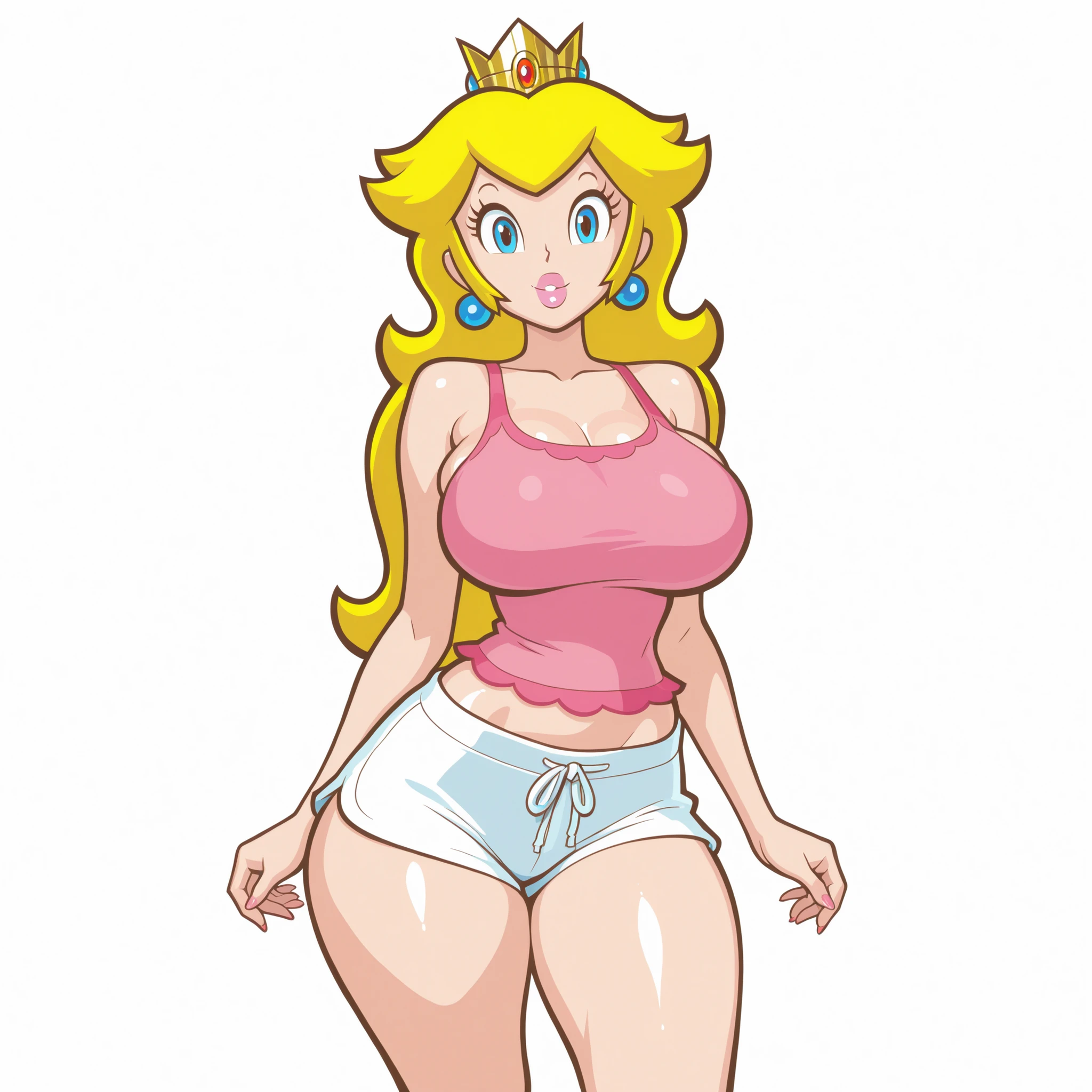 STICKER, (solid outline:1.3), (NSFW:1.2), A detailed illustration of a vivid Sexy Princess Daisy from Mario kneeling down legs together hands behind her body, looking up at the camera, sticking out her long tongue, no teeth, bare breasts, yellow thong, Solo Female, large breasts, small golden crown, ????? nipples, Full length View, shoes visible, zoom out, pov angle, centre model, vintage t-shirt design, in the style of hand drawing, 3D vector art, fantasy art, watercolour effect, Adobe Illustrator, hand-drawn, digital painting, low-poly, soft lighting, isometric style, retro aesthetic, focused on the character, 4K resolution, photo realistic rendering, using Cinema 4D,