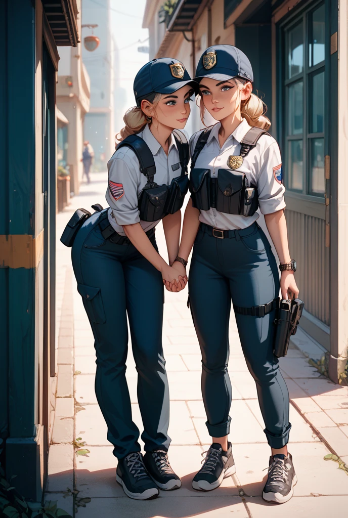 (8K ,Ultra-detailed,Super real photos,Best masterpiece,Nature,perfect work of art,perfect female body),two women,Sister and sister, sisters,rainbow hair,perfect face,(huge tits),neighbor wife,woman hairstyle,elegant wife,At the police station,Exquisite and ,wearing police officer uniform,police uniform,super short thong,穿着低胸露肩police uniform,T-shaped small,huge big,transparent pink,full body shot,elastic muscles,raised raised raised,Obscenity exposed