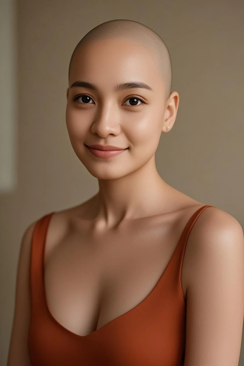 adorable, 1 girl, (face to face), 10 years old, baby face, happy, half body portrait, (face details: 1), (eye details:1), ((big breasts)). wearing transparency long shirt, .. Cute posed. proportional body. Ultra High Res. realistic: 1.4, UHD (((smooth bald head)))