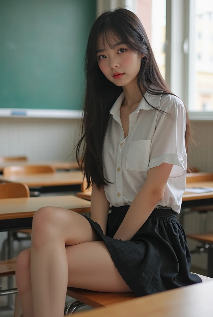 (1 girl), (sexy look:1.5), (flat chest:1.3), (very detailed目, very detailed顔), (超realistic, High resolution), (highest quality:1.4), (hyper quality), realistic skin texture, RAW photo, (realistic, Photoreal:1.37), very detailed, professional photography, (school uniform, pleated skirt:1.3), (look at me), (School, classroom), ((Meet me face to face:1.4)), (from below:1.3), realistic private parts, lace panties, Japanese high school girl、超highest quality、masterpiece、超High resolution、Depth of written boundary、(Photoreal:1.4)、(Award-winning photo、信じられないほどのmasterpiece:1.3) 、RAW photography、golden ratio、Highly detailed CG Unity 8k wallpaper、detailed and complex、original、High resolution、RAW photo、(perfect body shape)、detailed and complex、Digital single-lens reflex camera、soft writing、(background person blur:1.1)、Sigma 85mmF/1.4、50mm Lenac lighting、nffsw、hyper real、color grade, Rear view,from below:1.3), (((hold the hem of her skirt, she spreads her legs and shows off her real pussy.:1.4))), (vagina)、spread your legs、Lying、On my back、penis、cum in pussy、(focus on girl)