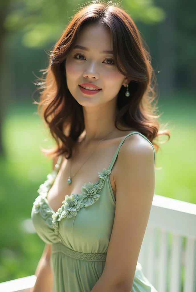 ((top-quality、8K、​masterpiece:1.3))、sharp:1.2、Perfect Body Beauty:1.4、Slim abs:1.2、((Colossal tits:1.2))、(dressed casually:1.1)、(flower gardens:1.2)、Beautiful face、Wavy Hair、Highly detailed facial and skin texture、A detailed eye、二重まぶた、Aspect of looking at the camera、A smile