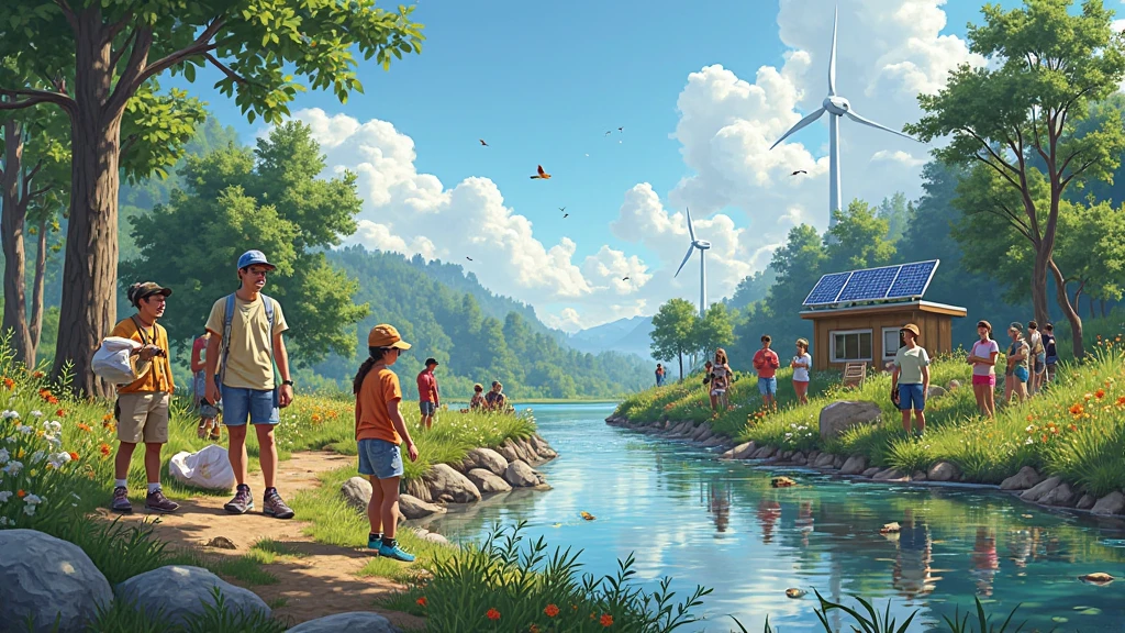 Children play on the river bank, while the old man fishes in a small boat, The couple went out to walk the dog in the park, The police officer watches over the park and a plane in the distance is heading to its destination.