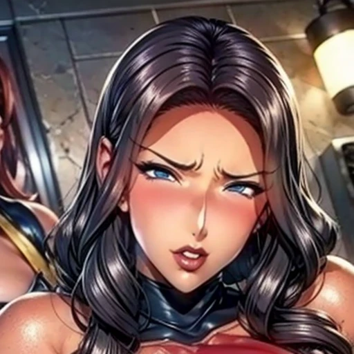 one rich woman sexually opened, lots of tattos on her body,  dark hair blue eyes, lying on a massive golden sofa , totally naked with a bdsm chocker and a leach, aroused happy face with naughty smile, slim body, pervert and seductive pose, white skin, nice slim tight, ,big massive enormous breasts
